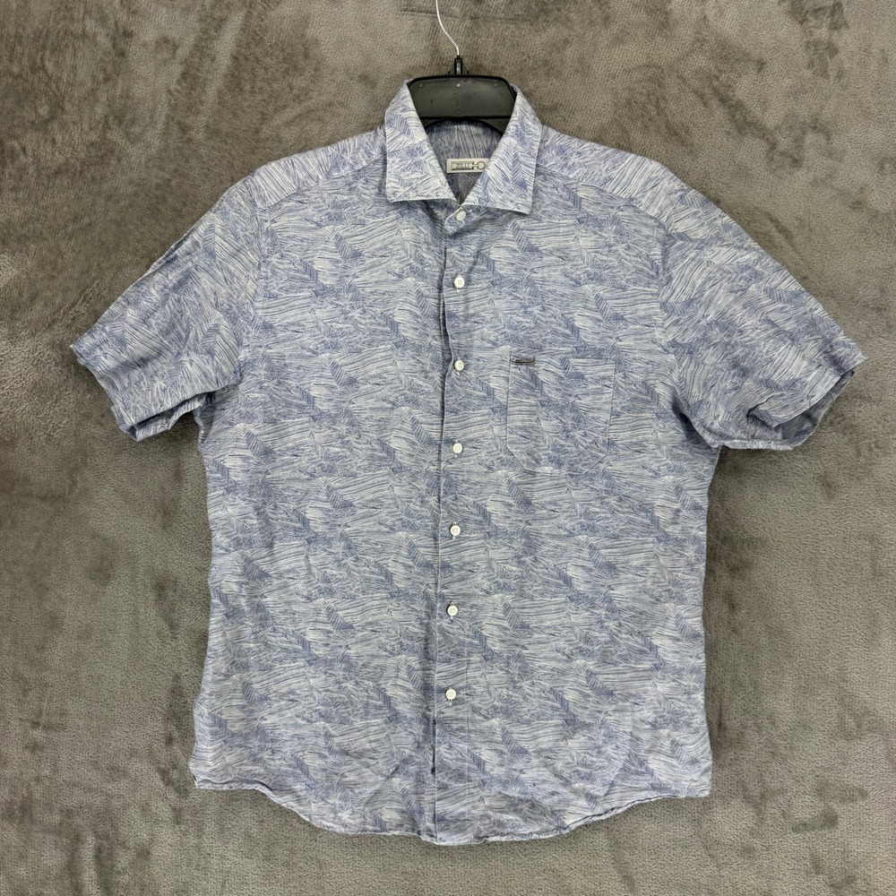 Zilli Shirt Mens L Blue Abstract Geometric Short Sleeve Button Down EUC